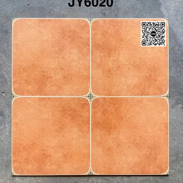 Gạch Đá Mờ 60x60 Ốp Lát Giả Cổ màu cam nhấn hoa văn 4 góc JY6020