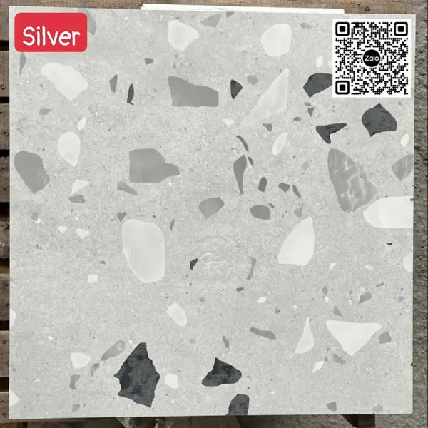 Gạch Đá Mờ 60x60 Ốp Lát Giá Rẻ terrazzo xám hạt lớn