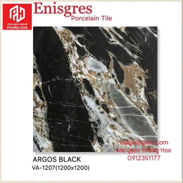 Gạch Đá Ốp Lát 120x120 Cao Cấp Ấn Độ đen vân đá vàng VA-1207