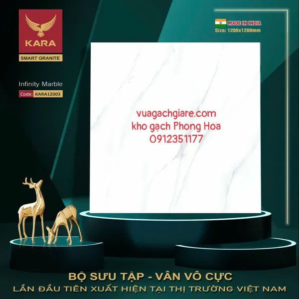 Gạch Đá Ốp Lát 120x120 Cao Cấp Ấn Độ trắng vân khói KARA12003