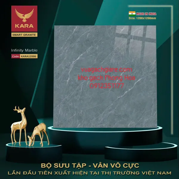 Gạch Đá Ốp Lát 120x120 Cao Cấp Ấn Độ xám vân tia chớp KARA12006