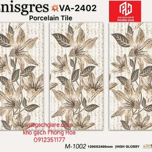 Gạch Đá Ốp Lát 120x240 Cao Cấp Ấn Độ decor hoa màu nâu nhạt VA-2402