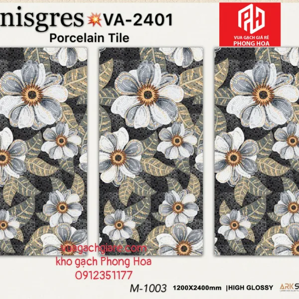 Gạch Đá Ốp Lát 120x240 Cao Cấp Ấn Độ decor hoa màu trắng VA-2401