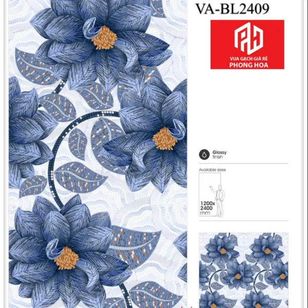 Gạch Đá Ốp Lát 120x240 Cao Cấp Ấn Độ decor hoa màu xanh dương VA-BL2409