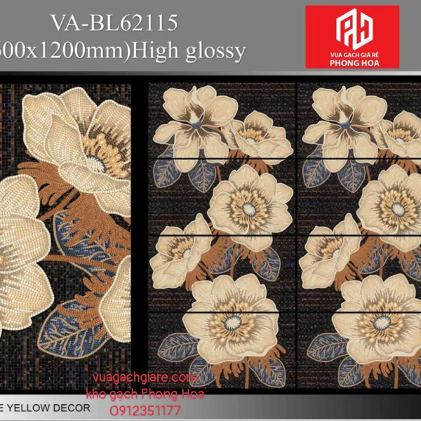Gạch Đá Ốp Lát 60x120 Cao Cấp Ấn Độ decor hoa hồng vàng VA-BL62115