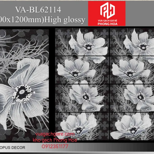 Gạch Đá Ốp Lát 60x120 Cao Cấp Ấn Độ decor hoa màu trắng VA-BL62114