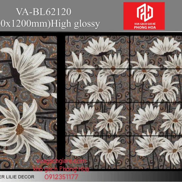 Gạch Đá Ốp Lát 60x120 Cao Cấp Ấn Độ decor hoa màu trắng VA-BL62120