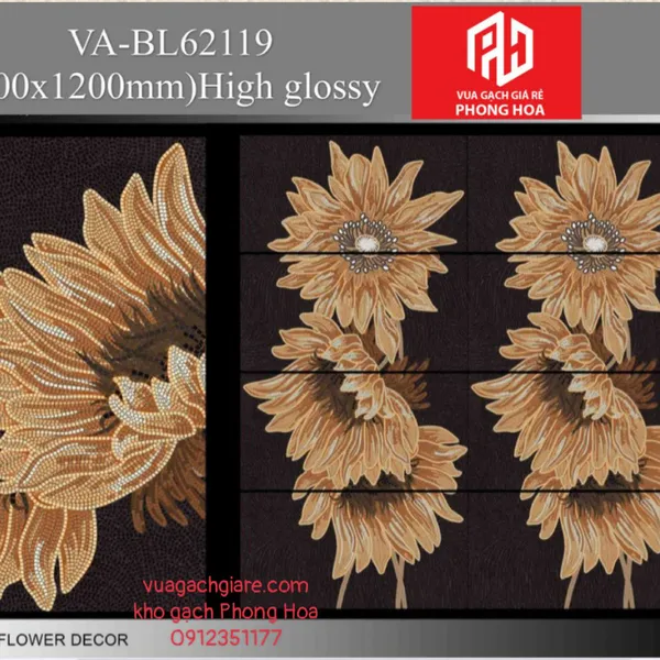 Gạch Đá Ốp Lát 60x120 Cao Cấp Ấn Độ decor hoa hướng dương vàng VA-BL62119