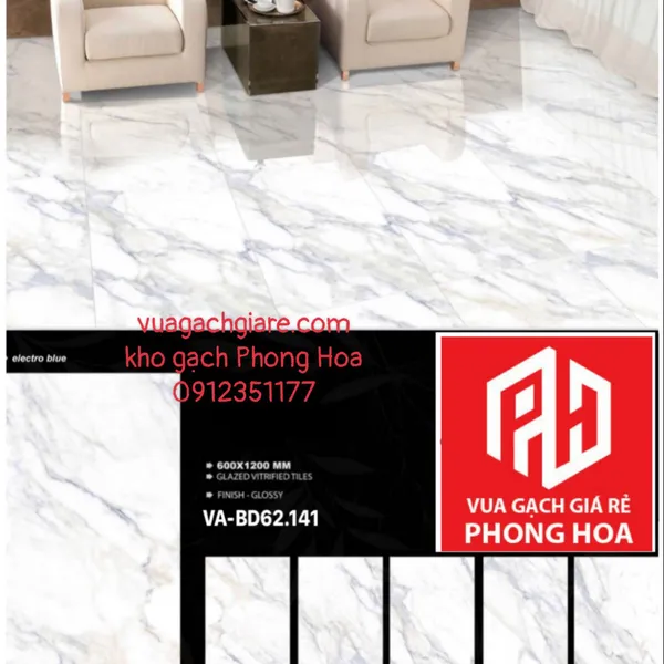 Gạch Đá Ốp Lát 60x120 Cao Cấp Ấn Độ trắng vân khói VA-BD62.141