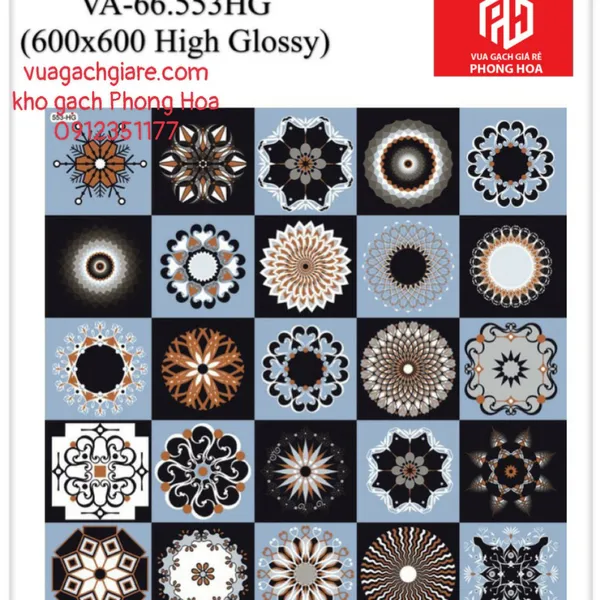 Gạch Đá Ốp Lát 60x60 Cao Cấp Ấn Độ decor kết hợp đen - xanh VA-66.553HG