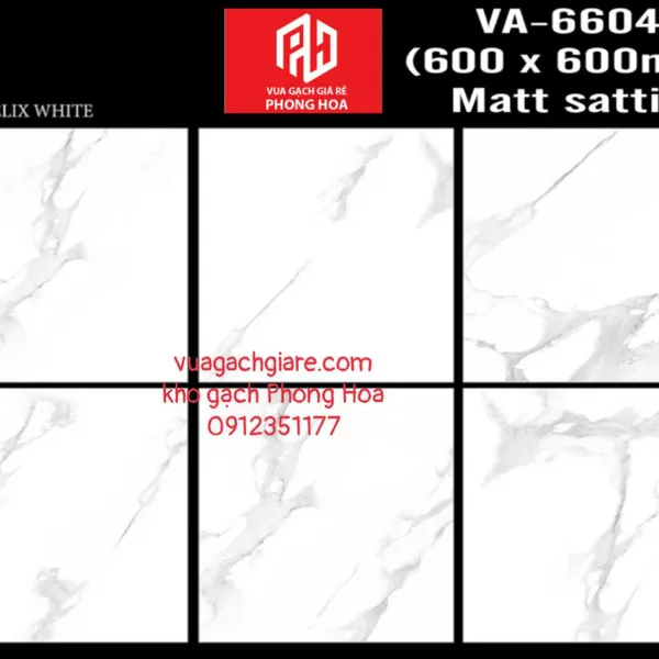 Gạch Đá Ốp Lát 60x60 Cao Cấp Ấn Độ trắng vân khói VA-6604