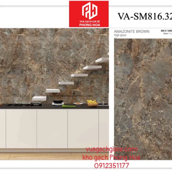 Gạch Đá Ốp Lát 80x160 Cao Cấp Ấn Độ nâu vân đá VA-SM816.32