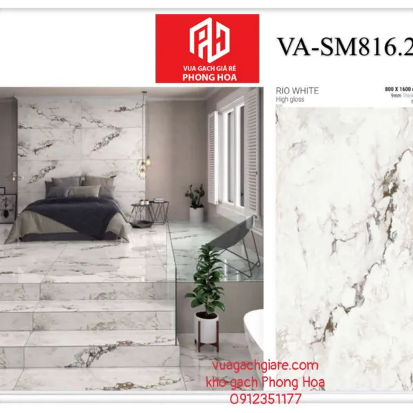 Gạch Đá Ốp Lát 80x160 Cao Cấp Ấn Độ trắng vân đá VA-SM816.26