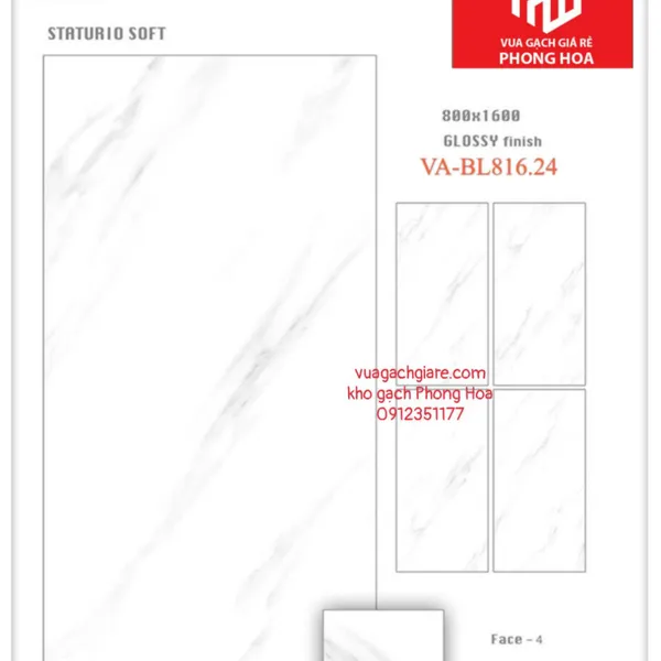 Gạch Đá Ốp Lát 80x160 Cao Cấp Ấn Độ trắng vân khói VA-BL816.24