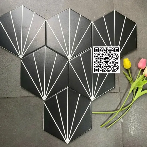 Gạch Lục Giác 20x23 Ốp Lát Trang Trí đen tia chớp