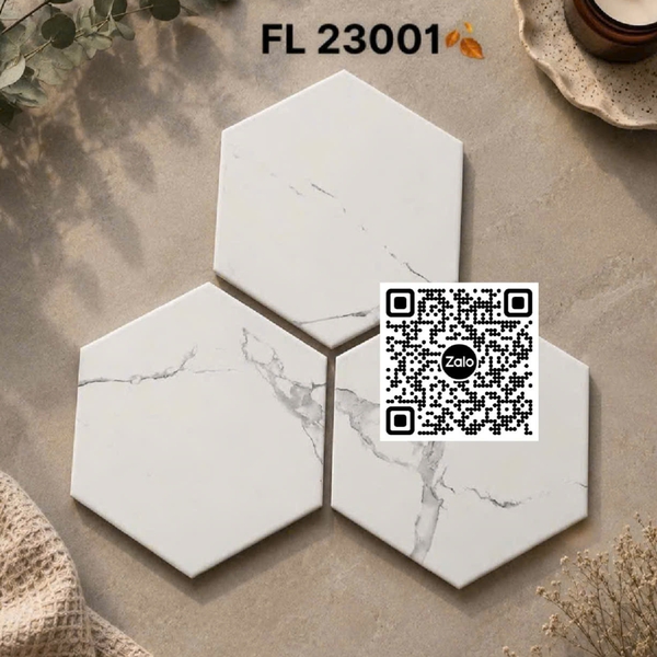 Gạch Lục Giác 20x23 Ốp Lát Trang Trí trắng vân khói FL23001