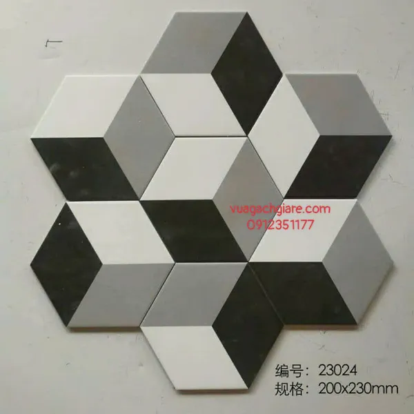 Gạch Lục Giác 23x20 Ốp Lát Trang Trí Giá Rẻ đen trắng xám 23024