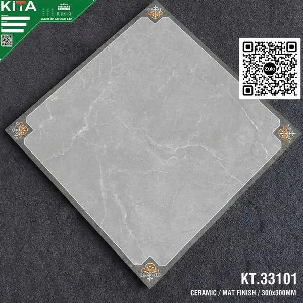 Gạch Men 30x30 Ốp Lát Toilet xám vân trắng 33101