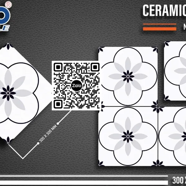 Gạch Men Mờ 30x30 Ốp Lát trắng viền đen FC343