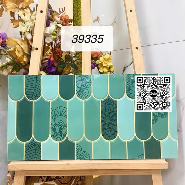 Gạch Men 30x60 Ốp Dán Trang Trí lông vũ xanh lá 39335