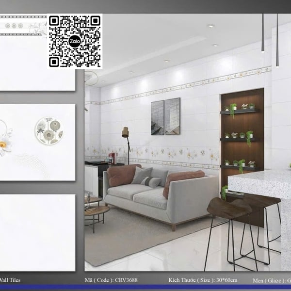 Gạch Men 30x60 Ốp Tường Giá Rẻ trắng vân mây CRV3688