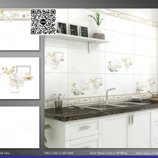 Gạch Men 30x60 Ốp Tường Giá Rẻ trắng vân khói 3689