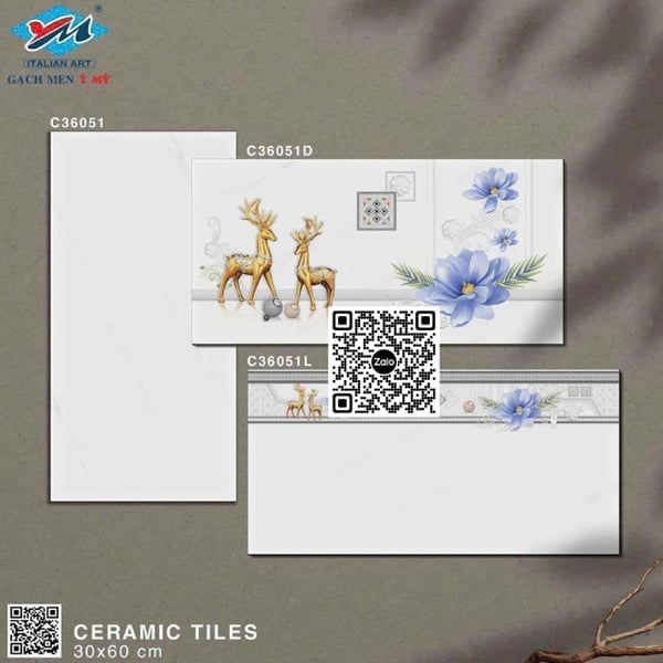 Gạch Men 30x60 Ốp Tường Giá Rẻ trắng vân khói C36051L
