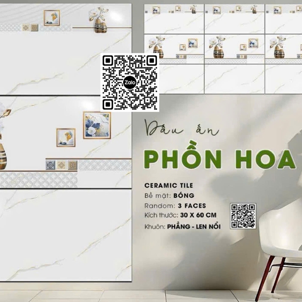 Gạch Men 30x60 Ốp Tường Giá Rẻ trắng vân khói ES36050L
