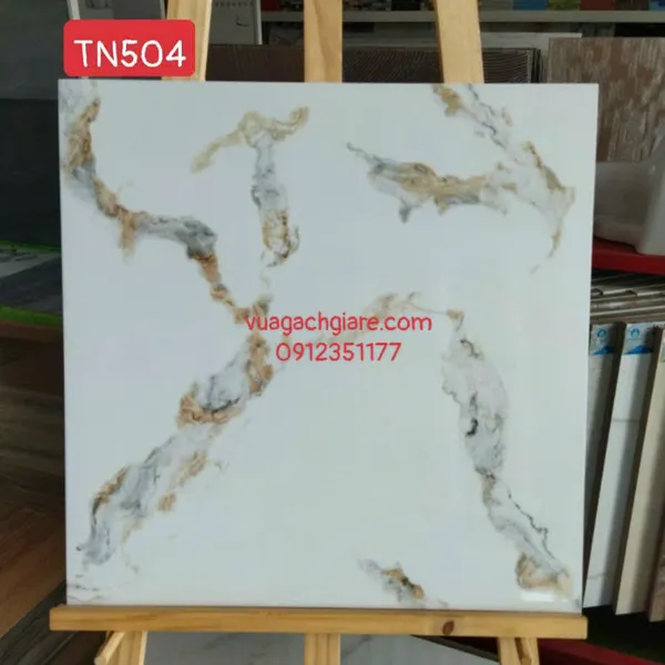 Gạch Men 50x50 Lát Nền TRUNG NGUYÊN trắng vân vàng TN504