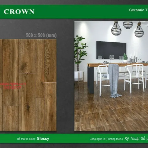 Gạch Men 50x50 Lát Nền Crown Giá Rẻ vân gỗ CRH5511