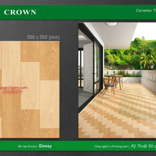 Gạch Men 50x50 Lát Nền Crown Giá Rẻ vân gỗ CRH5518