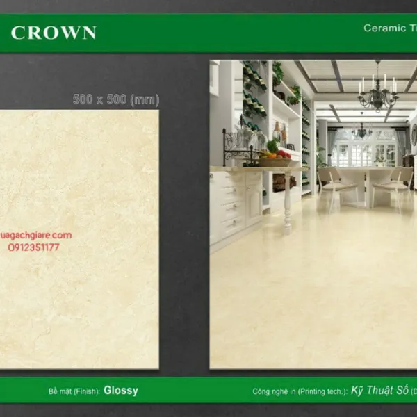 Gạch Men 50x50 Lát Nền Crown Giá Rẻ vàng kem CRH5501