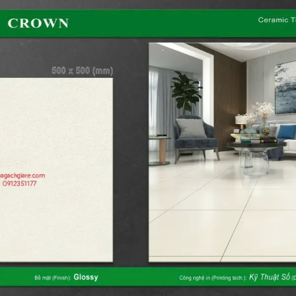 Gạch Men 50x50 Lát Nền Crown Giá Rẻ vàng kem CRH5507
