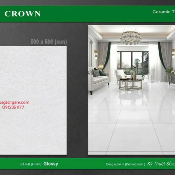 Gạch Men 50x50 Lát Nền Crown Giá Rẻ xám nhạt CRH5515