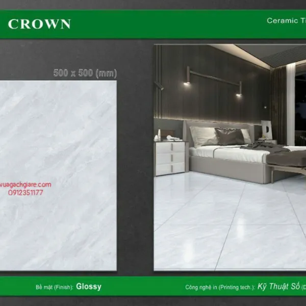 Gạch Men 50x50 Lát Nền Crown Giá Rẻ xám vân đá CRH5509