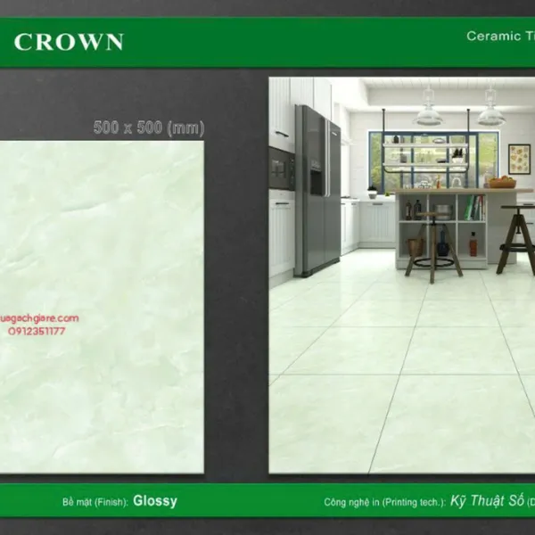 Gạch Men 50x50 Lát Nền Crown Giá Rẻ xanh ngọc CRH5516