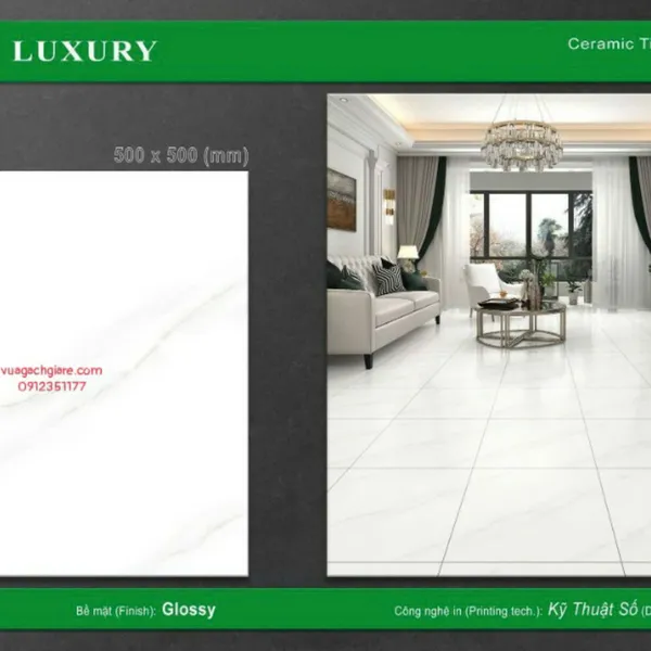 Gạch Men 50x50 Lát Nền Luxury Giá Rẻ trắng vân khói 5006