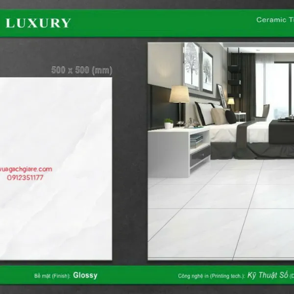 Gạch Men 50x50 Lát Nền Luxury Giá Rẻ trắng vân mây 5005