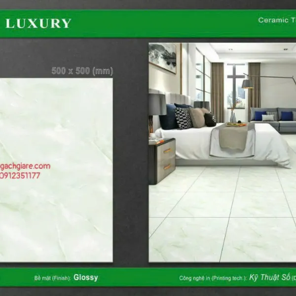 Gạch Men 50x50 Lát Nền Luxury Giá Rẻ xanh ngọc 5004