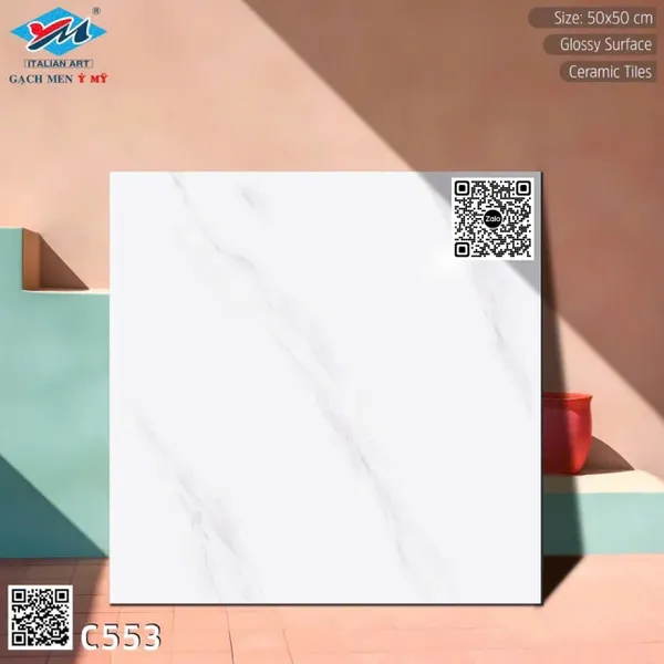 Gạch Men 50x50 Ốp Lát trắng vân khói C553