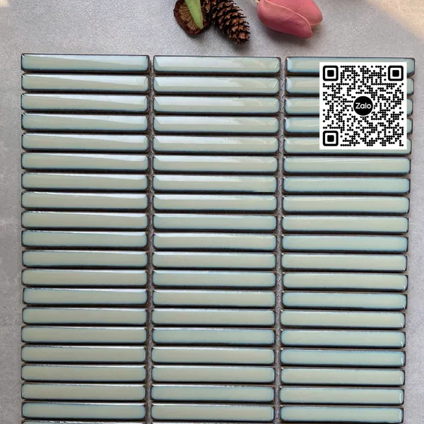 Gạch Mosaic Que Đũa 284x296 Ốp Dán Trang Trí màu kem viền xanh