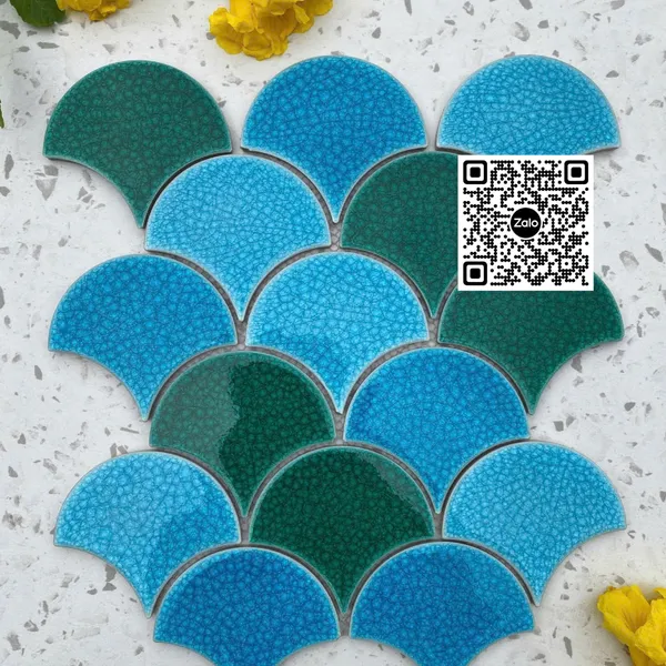 Gạch Mosaic Vảy Cá 30x30 Ốp Dán Trang Trí xanh dương men rạn