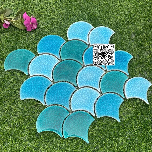 Gạch Mosaic Vảy Cá 30x30 Ốp Dán Trang Trí màu xanh dương men rạn