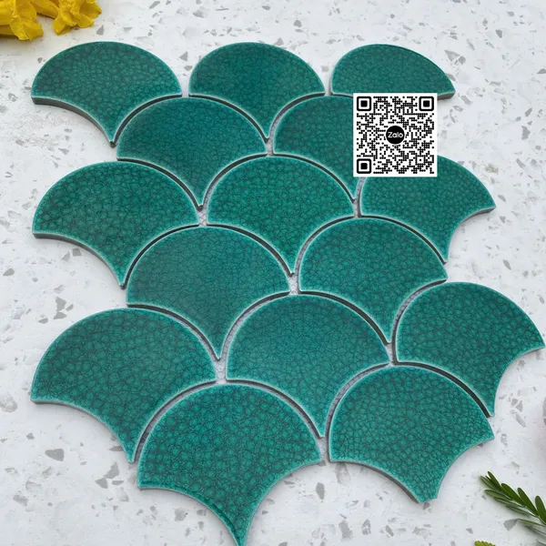 Gạch Mosaic Vảy Cá 30x30 Ốp Dán Trang Trí màu xanh lá men rạn