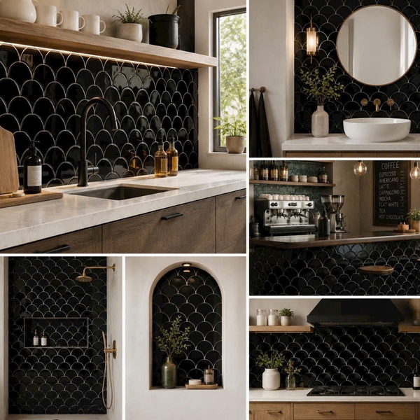 Gạch Mosaic 30x30 Ốp Dán Trang Trí màu đen MHF09