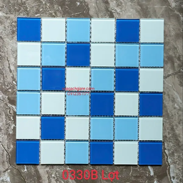 Gạch Mosaic Thuỷ Tinh Giá Rẻ trắng xanh dương 0330
