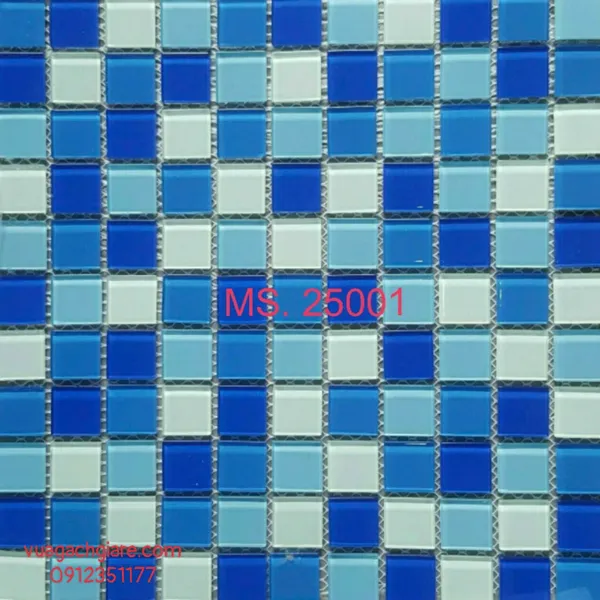 Gạch Mosaic Thuỷ Tinh Giá Rẻ trắng xanh dương đậm nhạt 25001