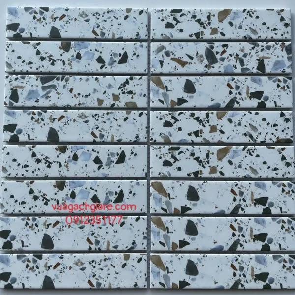 Gạch Mosaic Que Đũa Trang Trí trắng xám terrazzo
