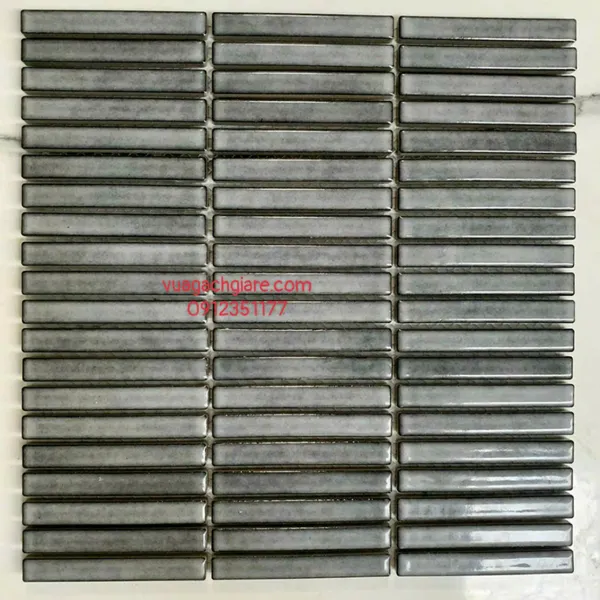 Gạch Mosaic Que Đũa Nhỏ Trang Trí màu xám men rạn