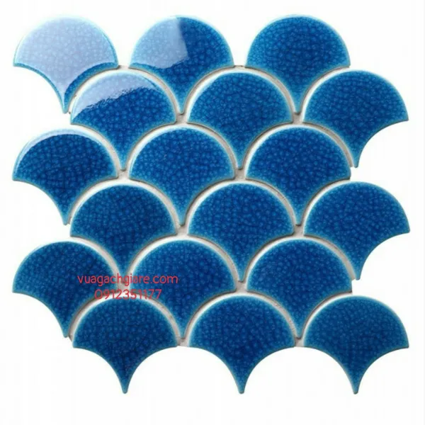 Gạch Mosaic Thuỷ Tinh Vỉ 30x30 vảy cá màu xanh coban men rạn